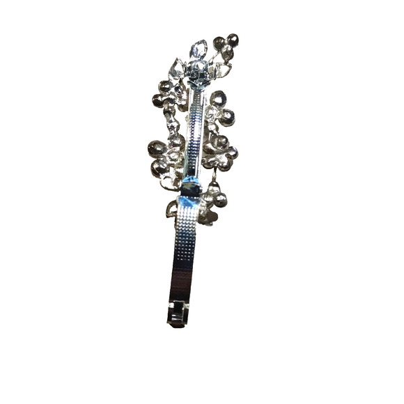 Hair Barrette Tension Clip Clear Rhinestone Faux Pearls Wedding Pageant Party - Picture 5 of 5